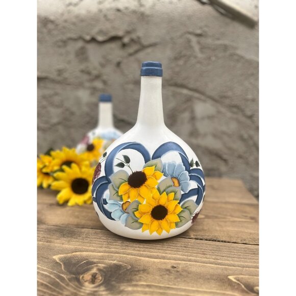 Vintage Hand Painted Sunflower Demijohn Vase Set - Picture 2 of 10